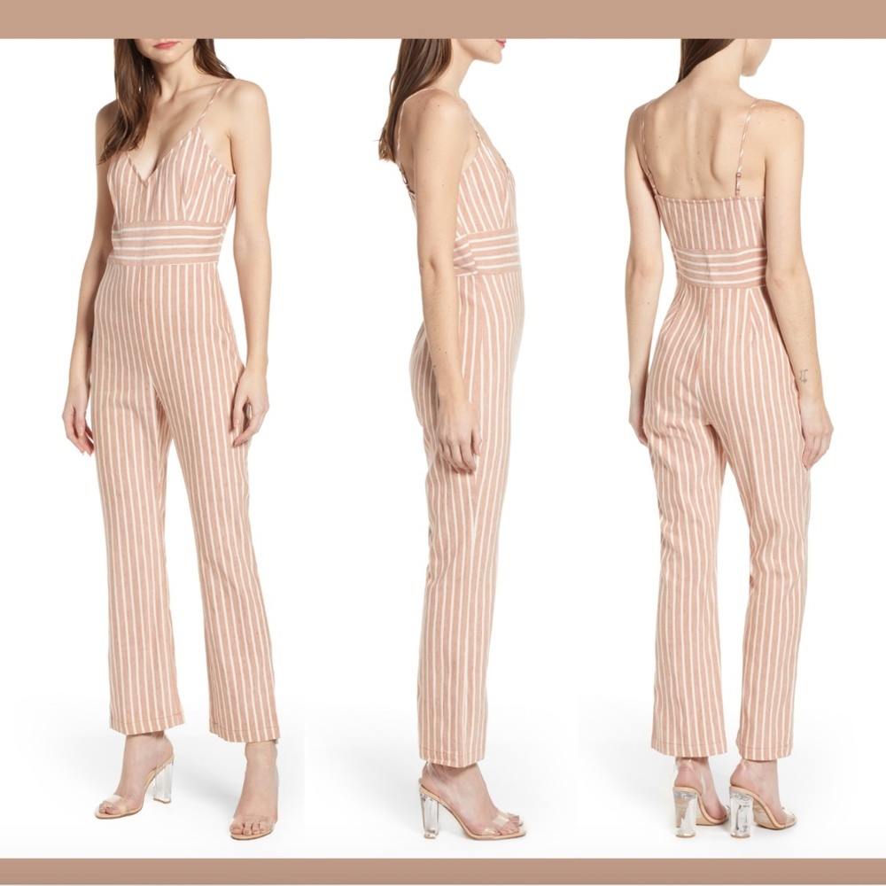 NWT Leith Sleeveless Linen Blend Stripe Jumpsuit SZ‎ Medium